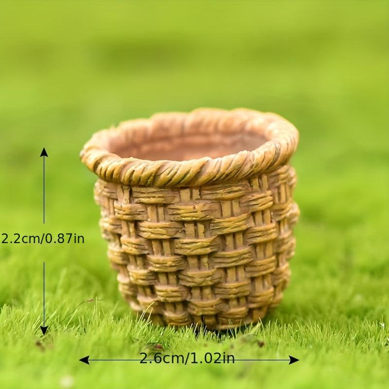 3pcs Mini Resin Basket Dollhouse Fairy Garden Decoration