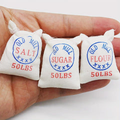 3pc Dollhouse Kitchen Food Play Set with Flour, Salt, Sugar Bags