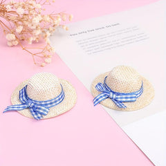 2pcs 1:12 Dollhouse Straw Hat Model Doll Dressing Decoration