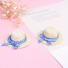 2pcs 1:12 Dollhouse Straw Hat Model Doll Dressing Decoration
