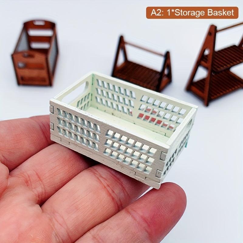 Wooden Dollhouse Storage Box for Micro Scene Decor