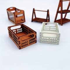 Wooden Dollhouse Storage Box for Micro Scene Decor