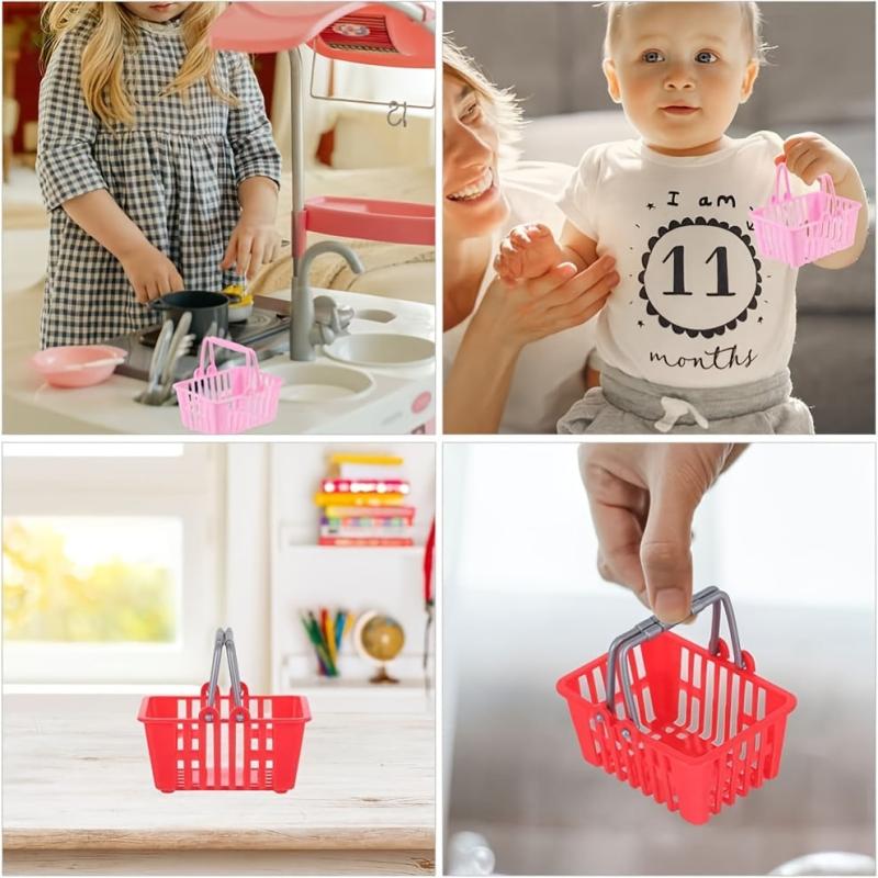 4pcs Mini Shopping Basket Dollhouse Decor Furniture Kids Pretend Play Toys