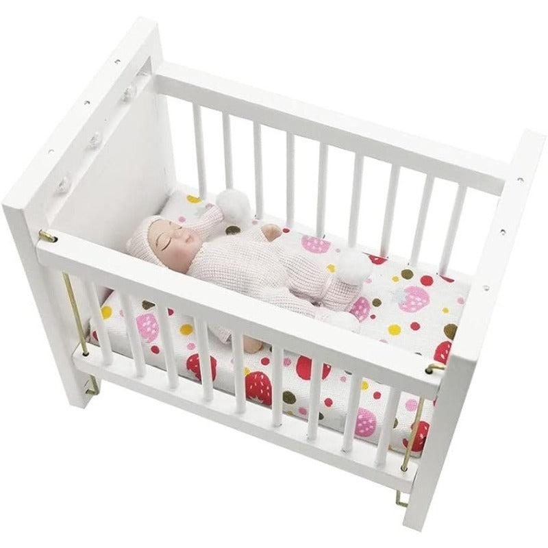 Wooden Nursery Bed Set Dollhouse Furniture Non Toxic Paint