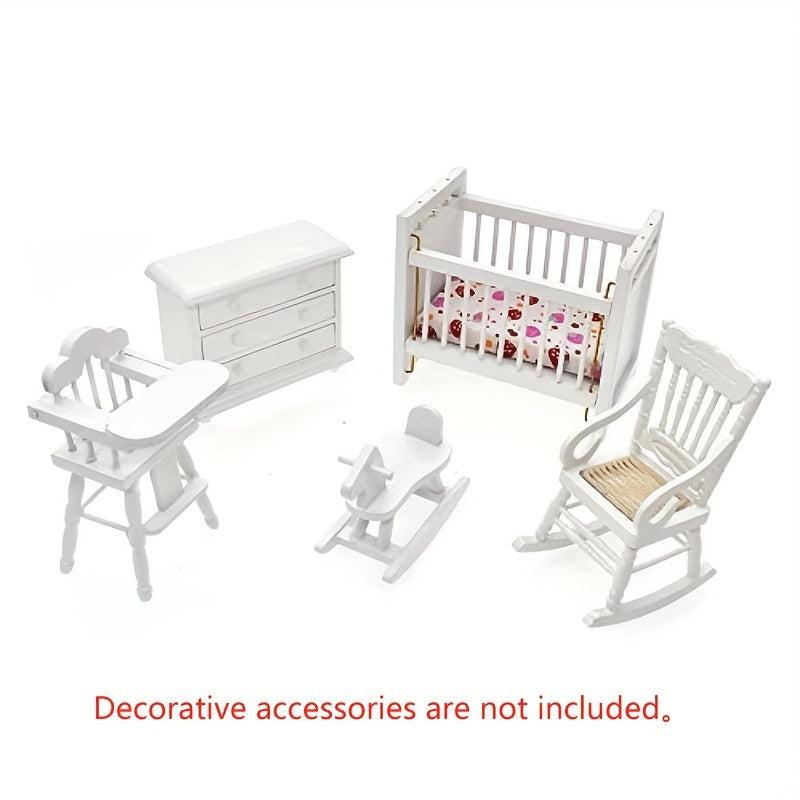 Wooden Nursery Bed Set Dollhouse Furniture Non Toxic Paint