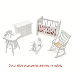 Wooden Nursery Bed Set Dollhouse Furniture Non Toxic Paint