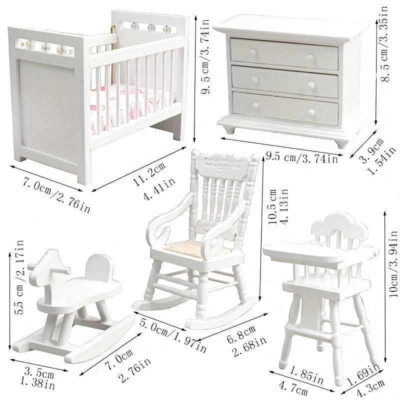 Wooden Nursery Bed Set Dollhouse Furniture Non Toxic Paint