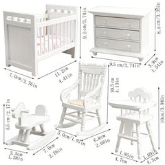 Wooden Nursery Bed Set Dollhouse Furniture Non Toxic Paint