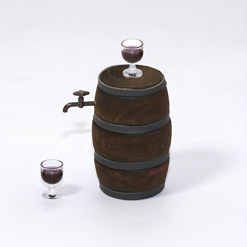 Dollhouse Wine Beer Barrel Set Beer Cask & Wine Glass Dolls House Decor