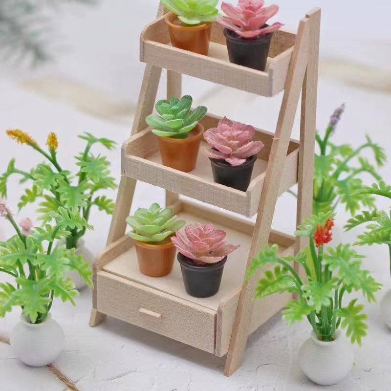 1:12 Dollhouse Wood Shelf Flower Stand Mini Furniture Model