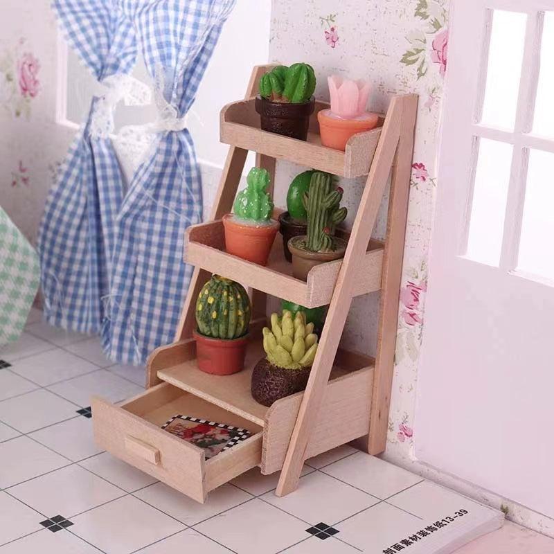 1:12 Dollhouse Wood Shelf Flower Stand Mini Furniture Model