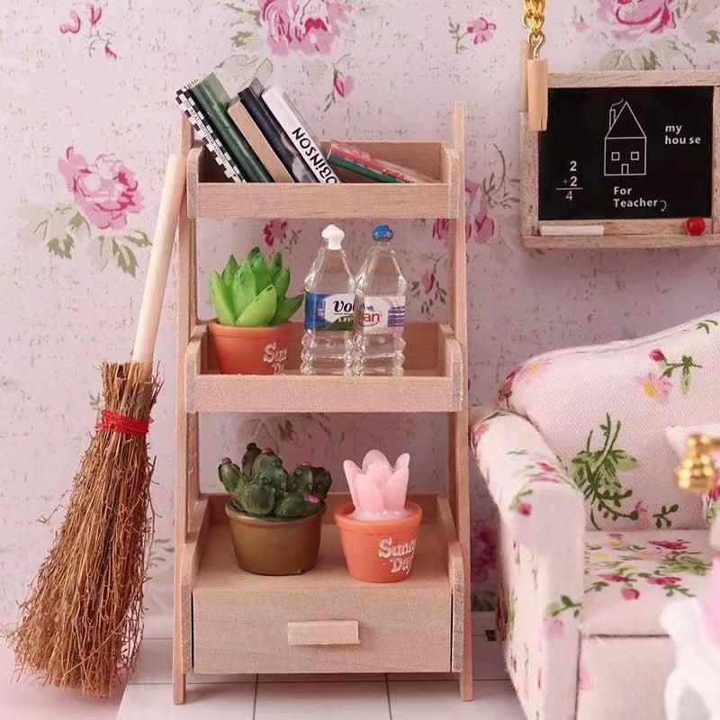 1:12 Dollhouse Wood Shelf Flower Stand Mini Furniture Model