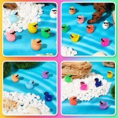 50pcs Mini Resin Duck Toys with Sunglasses, Colorful Duck Figures for Dollhouse