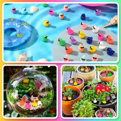 50pcs Mini Resin Duck Toys with Sunglasses, Colorful Duck Figures for Dollhouse