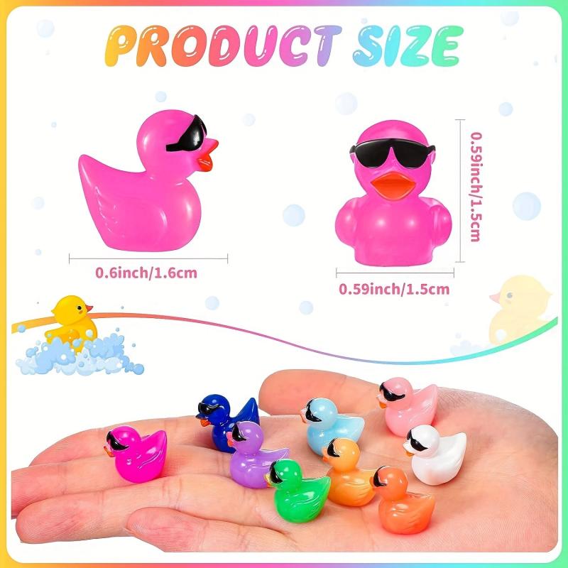 50pcs Mini Resin Duck Toys with Sunglasses, Colorful Duck Figures for Dollhouse