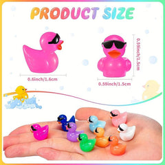 50pcs Mini Resin Duck Toys with Sunglasses, Colorful Duck Figures for Dollhouse