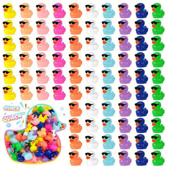 50pcs Mini Resin Duck Toys with Sunglasses, Colorful Duck Figures for Dollhouse
