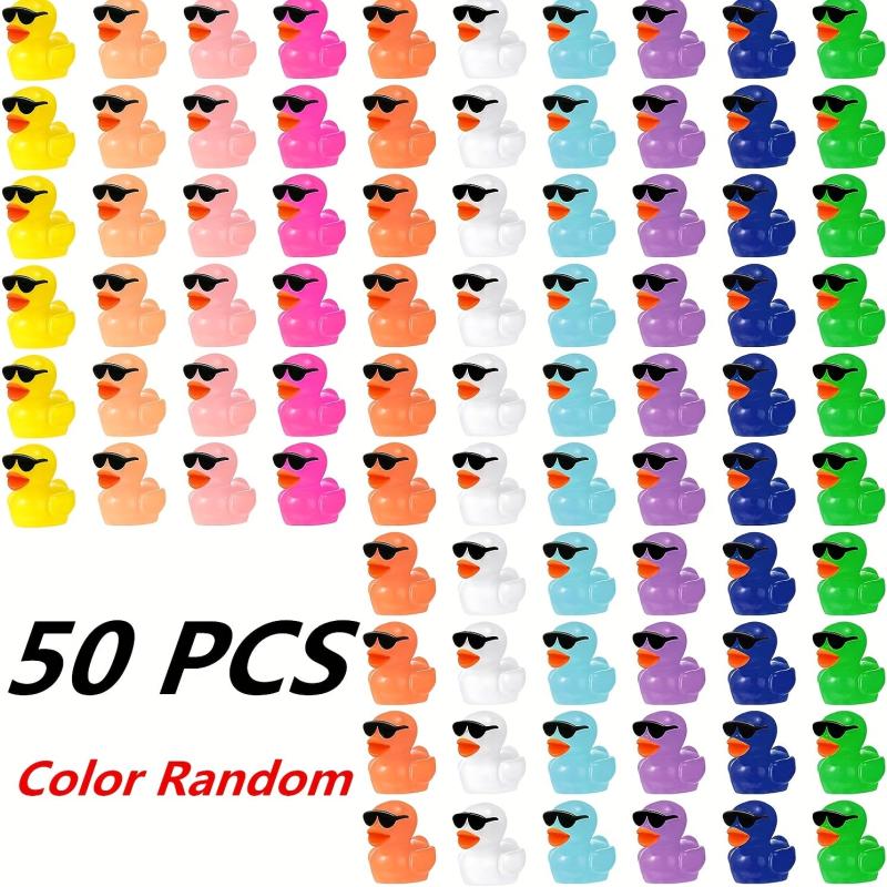 50pcs Mini Resin Duck Toys with Sunglasses, Colorful Duck Figures for Dollhouse