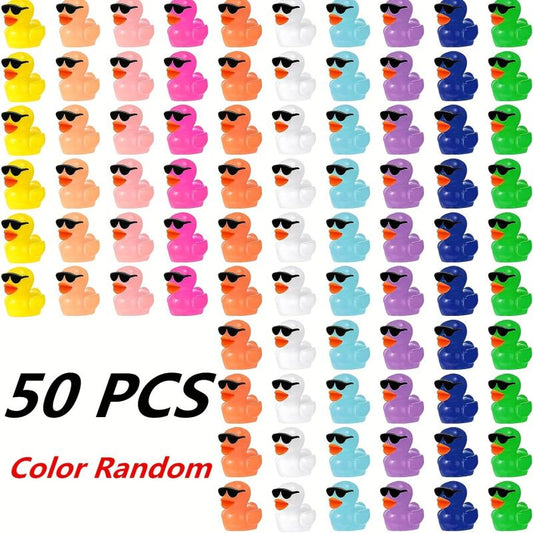 50pcs Mini Resin Duck Toys with Sunglasses, Colorful Duck Figures for Dollhouse