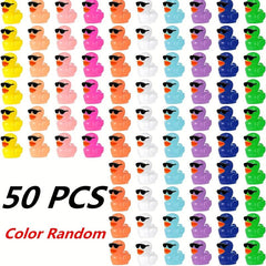 50pcs Mini Resin Duck Toys with Sunglasses, Colorful Duck Figures for Dollhouse