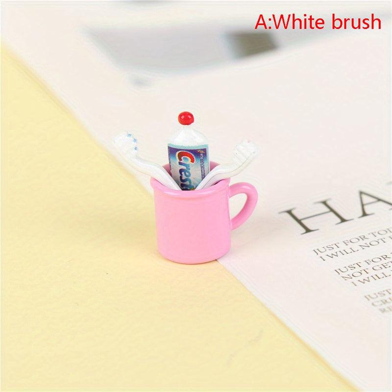 Mini Retro Mouthwash Cup Toothpaste Toothbrush Set Dollhouse Accessories