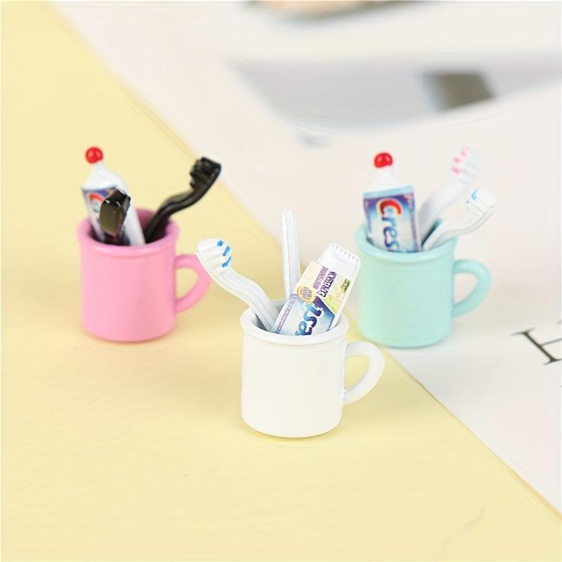 Mini Retro Mouthwash Cup Toothpaste Toothbrush Set Dollhouse Accessories