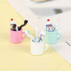 Mini Retro Mouthwash Cup Toothpaste Toothbrush Set Dollhouse Accessories