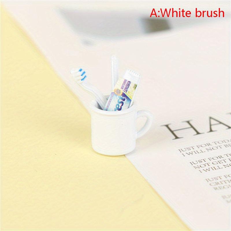 Mini Retro Mouthwash Cup Toothpaste Toothbrush Set Dollhouse Accessories