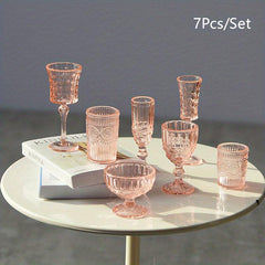 7pcs Dollhouse Carved Wine & Champagne Glasses Kitchen Decor