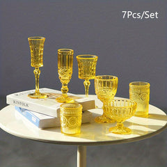 7pcs Dollhouse Carved Wine & Champagne Glasses Kitchen Decor