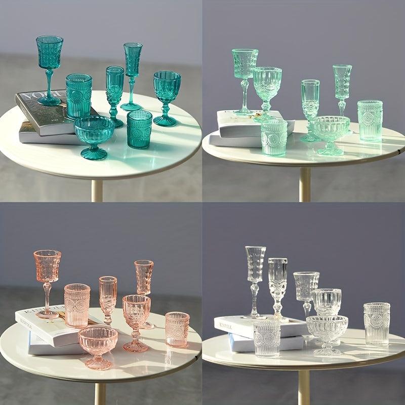 7pcs Dollhouse Carved Wine & Champagne Glasses Kitchen Decor