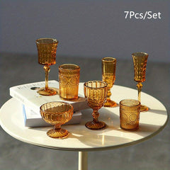 7pcs Dollhouse Carved Wine & Champagne Glasses Kitchen Decor