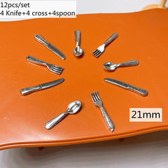 4pcs Saucer Cross Spoon 1 12 Fork Spoon Set Cutlery Tableware Kitchen Dollhouse