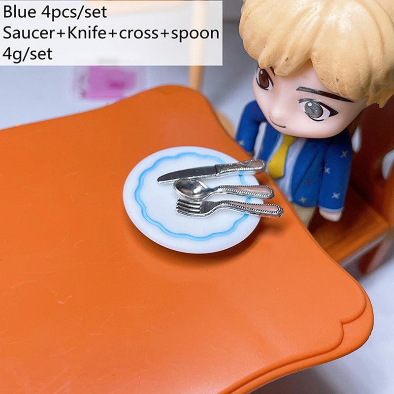 4pcs Saucer Cross Spoon 1 12 Fork Spoon Set Cutlery Tableware Kitchen Dollhouse