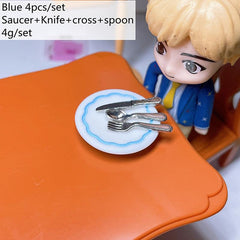 4pcs Saucer Cross Spoon 1 12 Fork Spoon Set Cutlery Tableware Kitchen Dollhouse