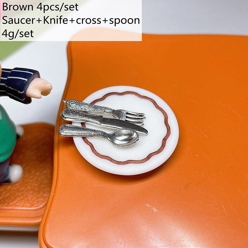 4pcs Saucer Cross Spoon 1 12 Fork Spoon Set Cutlery Tableware Kitchen Dollhouse