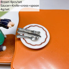 4pcs Saucer Cross Spoon 1 12 Fork Spoon Set Cutlery Tableware Kitchen Dollhouse