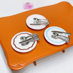 4pcs Saucer Cross Spoon 1 12 Fork Spoon Set Cutlery Tableware Kitchen Dollhouse
