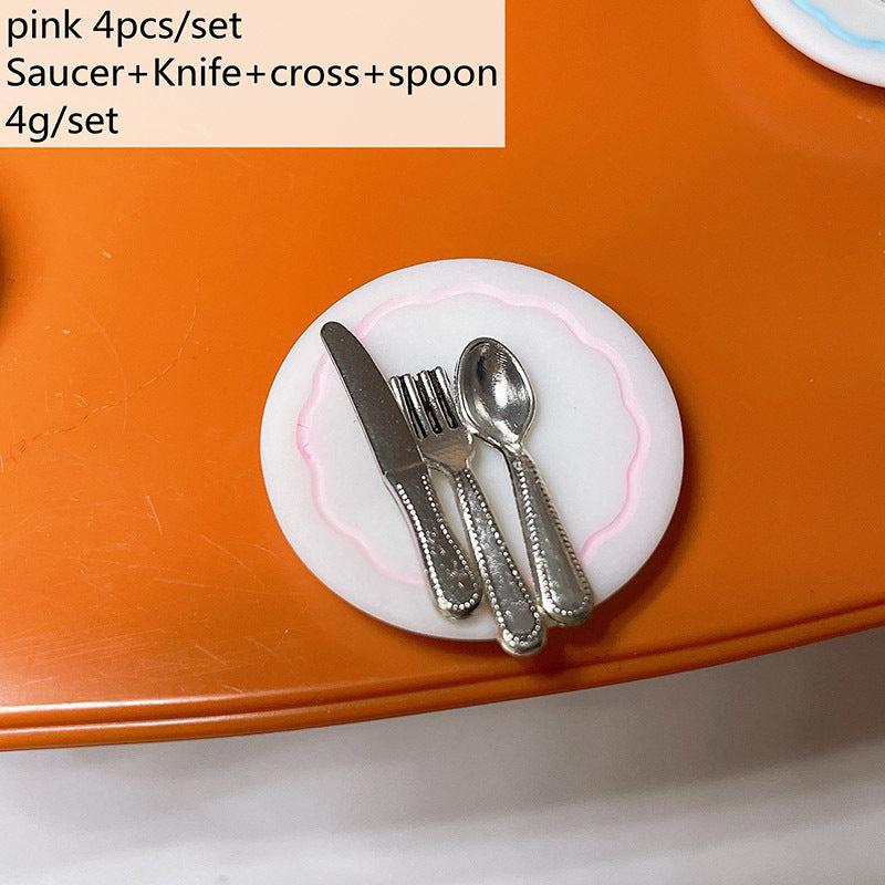 4pcs Saucer Cross Spoon 1 12 Fork Spoon Set Cutlery Tableware Kitchen Dollhouse
