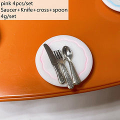 4pcs Saucer Cross Spoon 1 12 Fork Spoon Set Cutlery Tableware Kitchen Dollhouse