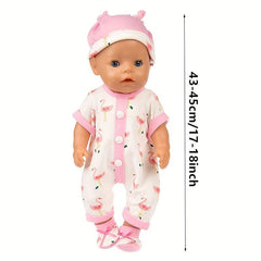 Newborn Baby Doll Clothes One-piece Pajamas Set for 17-18 Inch Dolls