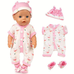 Newborn Baby Doll Clothes One-piece Pajamas Set for 17-18 Inch Dolls