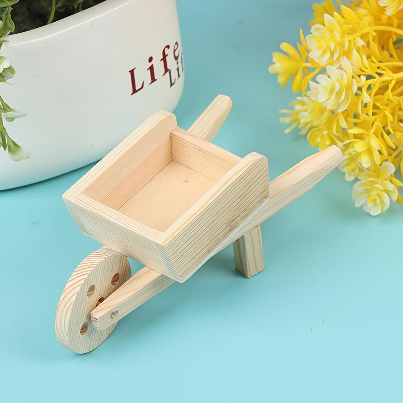 Dollhouse Wooden Wheelbarrow Decor Toys