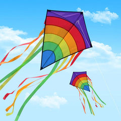 Colorful Rainbow Kite with Tail Streamer - Outdoor Fun for Kids and Parents