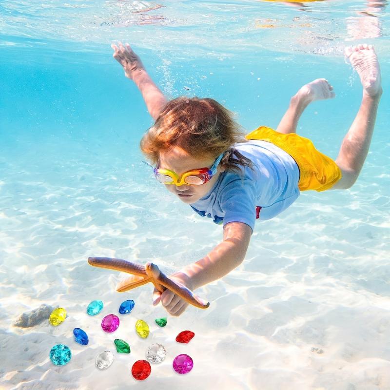 40pcs Diving Gems Pool Toys Large Acrylic Gems Pirate Treasure Chest
