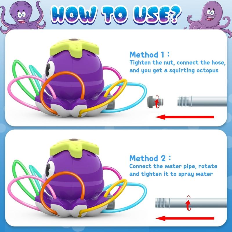 Octopus Water Spray Toy 8 Wiggle Tubes for Kids & Toddlers