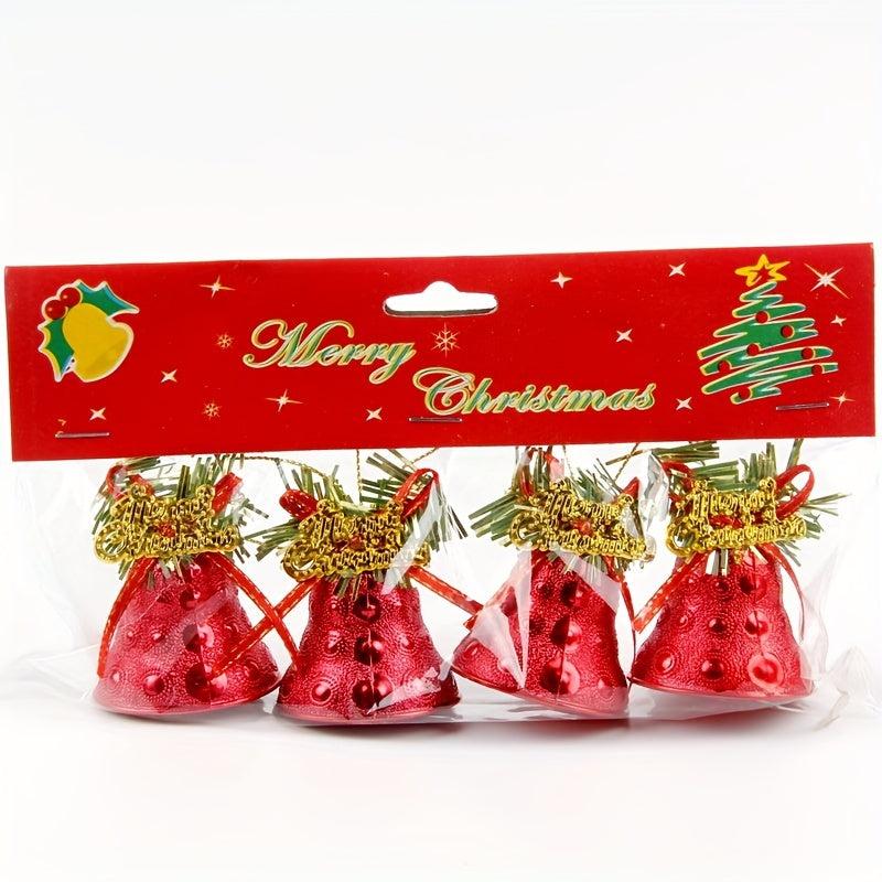 4pcs Christmas Bells Gift Decorations Plastic Electroplating Bell Strings