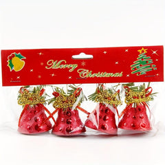 4pcs Christmas Bells Gift Decorations Plastic Electroplating Bell Strings