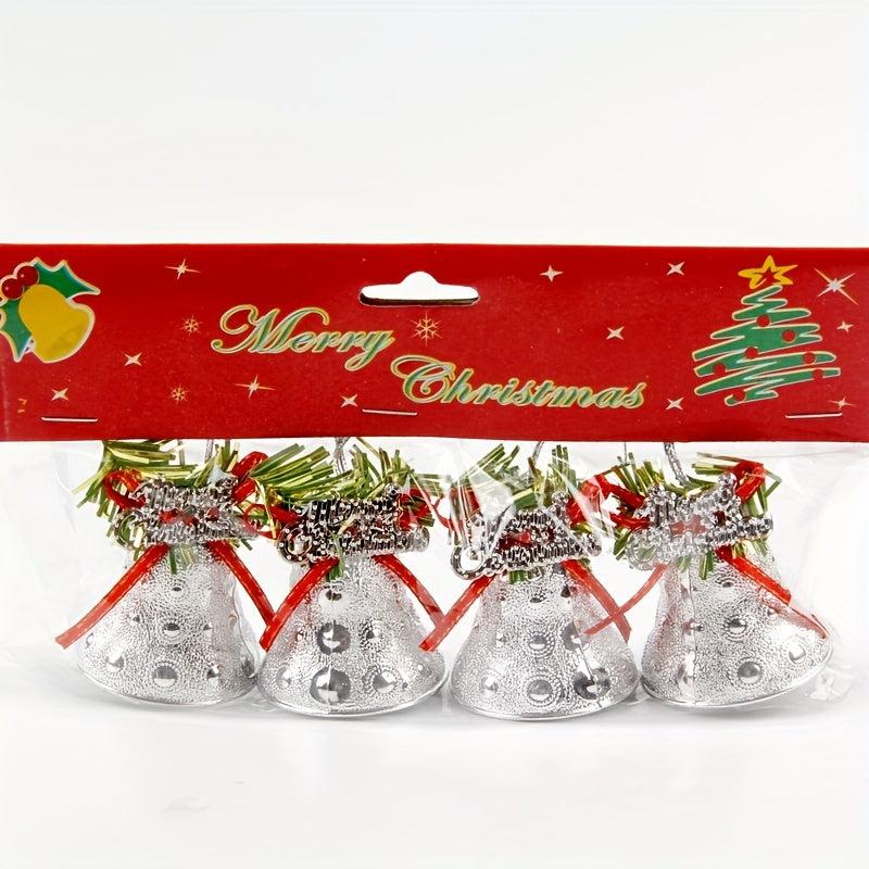 4pcs Christmas Bells Gift Decorations Plastic Electroplating Bell Strings