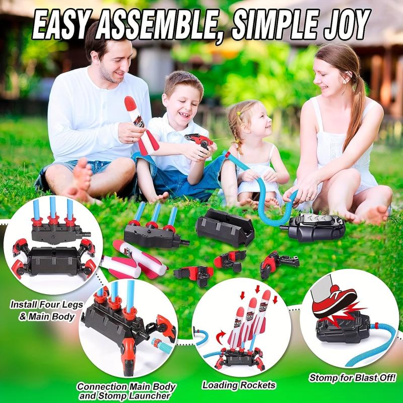 Toy Rocket Launcher For Kids 3 Continuous Shots Launcher Jump Rocket Launcher